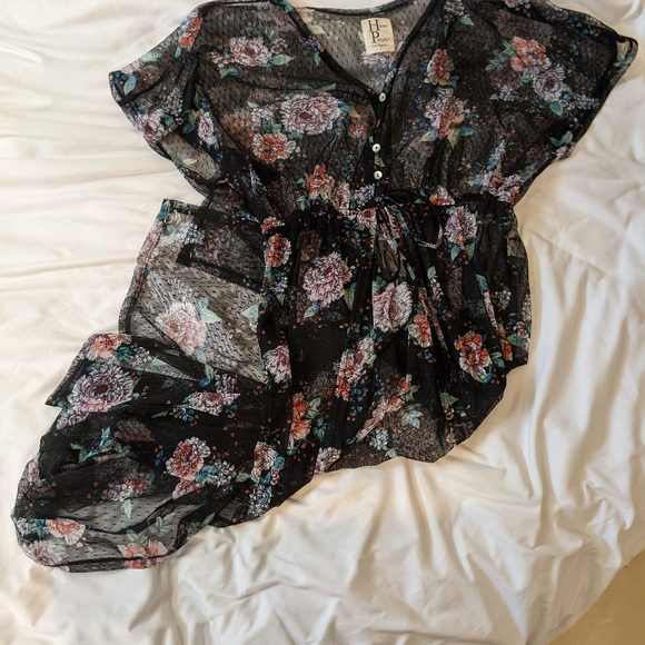 Haute Project Los Angeles Floral Kimono Duster Size L Tunic Cover Up T6256-V137 - Picture 7 of 8